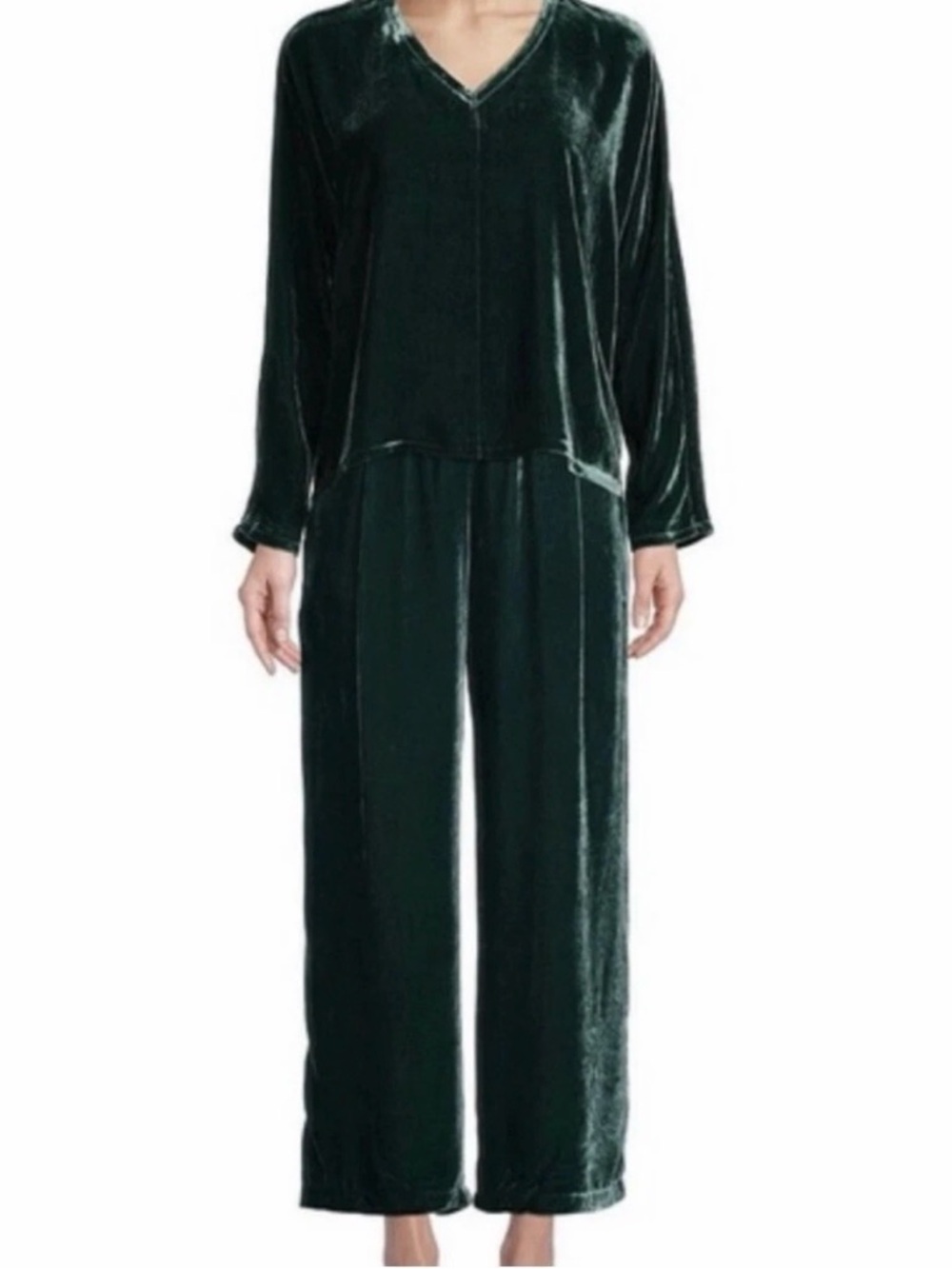 Eileen Fisher Green Velvet Silk Blend Two Piece Set Size XS